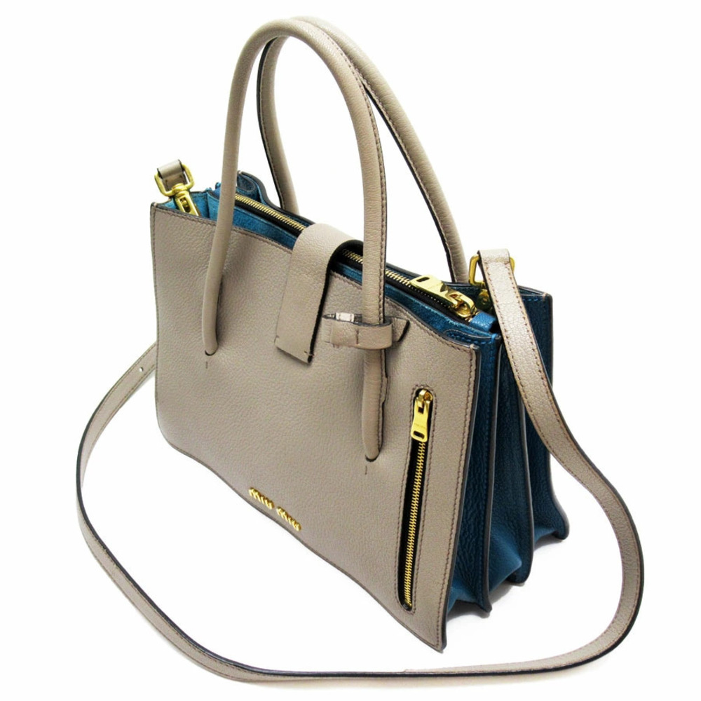 Miu MIu 2way Shoulder Bag Leather Greige - Picture 2 of 5